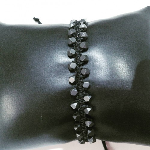 handmade macrame bracelet with hematite mat